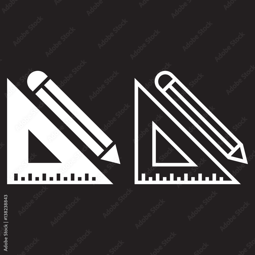 Pencil and ruler line icon, outline and solid vector sign, linear and full pictogram isolated on black, logo illustration Pencil and ruler line icon, outline and solid vector sign, linear and full pictogram isolated on black, logo illustration