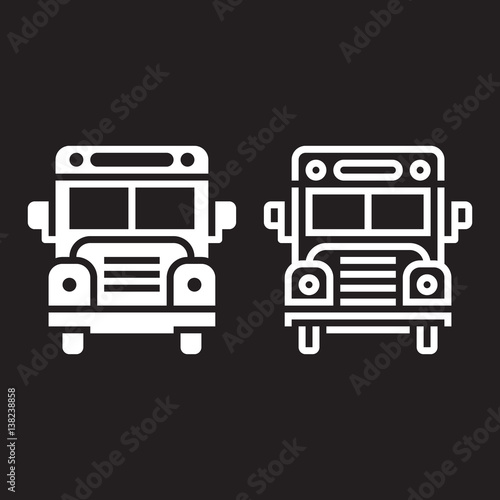 school bus line icon, outline and solid vector sign, linear and full pictogram isolated on black, logo illustration