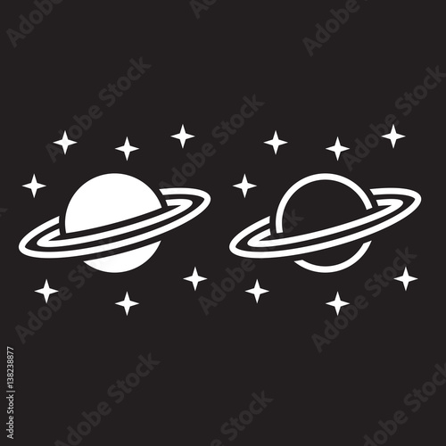 Astronomy line icon, saturn planet outline and solid vector sign, linear and full pictogram isolated on black, logo illustration