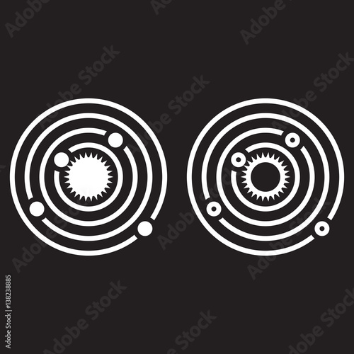Solar system line icon, outline and solid vector sign, linear and full pictogram isolated on black, logo illustration