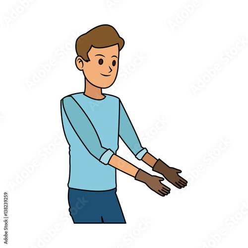 happy handsome young man with gardening gloves icon image vector illustration design 