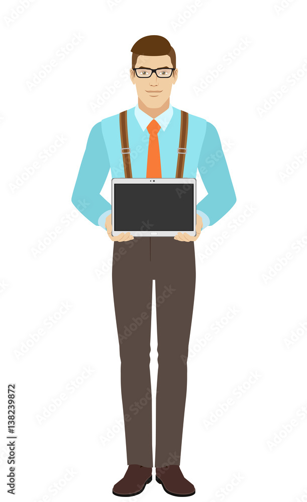 Businessman showing blank digital tablet Businessman showing blank digital tablet