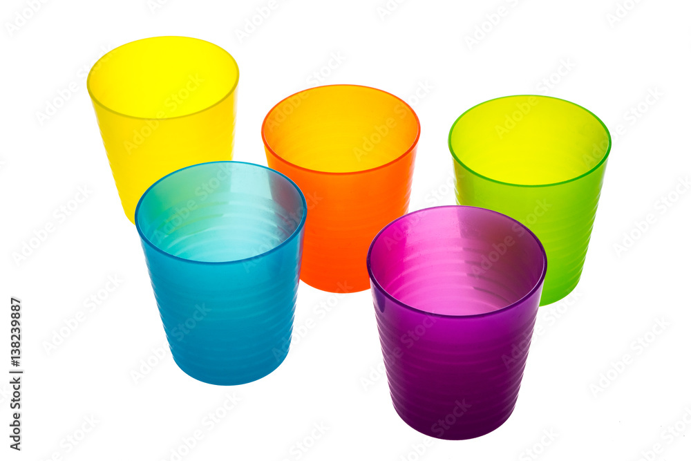 Set of plastic colorful cups isolated on white background Set of plastic colorful cups isolated on white background