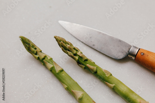 An asparagus and knife photo