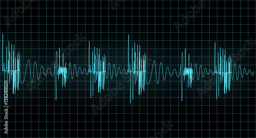 Blue wave of signal  from oscilloscope creen 