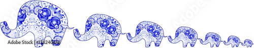 Seven gzhel elephants for happy in line