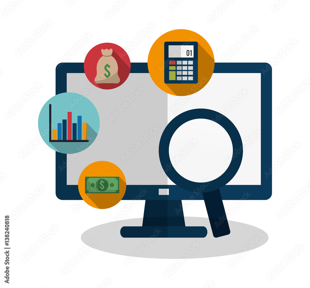 computer with economy or money related icons image vector illustration design 