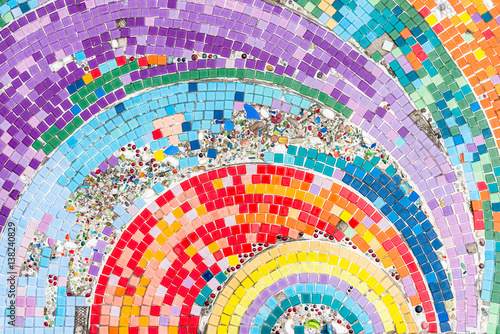 Colorful of wall . Made from Benjarong are name of Thai porcelain with designs in five colours.