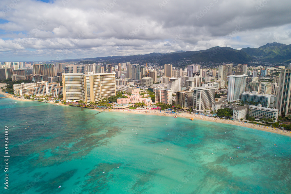 Naklejka premium Waikiki Beach Hawaii aerial photo