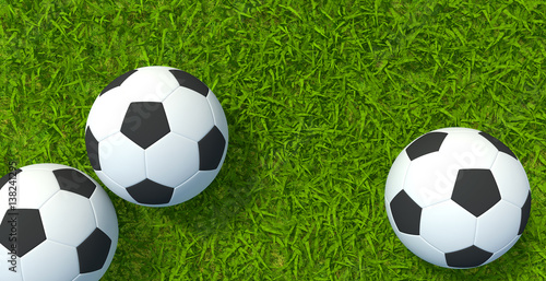3D rendering  Football soccer on grass soccer field background.