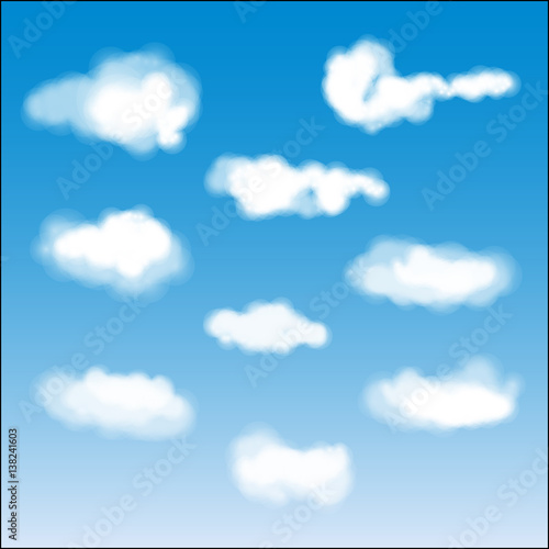 Cartoon Clouds Set On Blue Sky Background