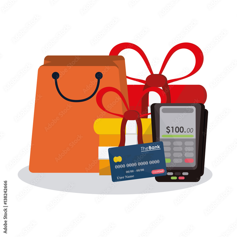 shopping bag with related icons of e-commerce concept. colorful design. vector illustration shopping bag with related icons of e-commerce concept. colorful design. vector illustration
