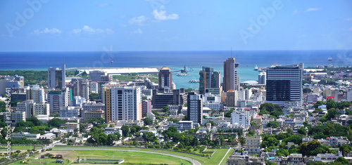 Tela Aerial  panorama of Port Louis Mauritius skyline