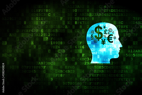 Marketing concept: Head With Finance Symbol on digital background