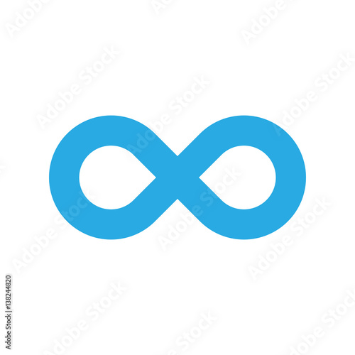 Infinity symbol icon. Representing the concept of infinite, limitless and endless things. Simple blue vector design element on white background.