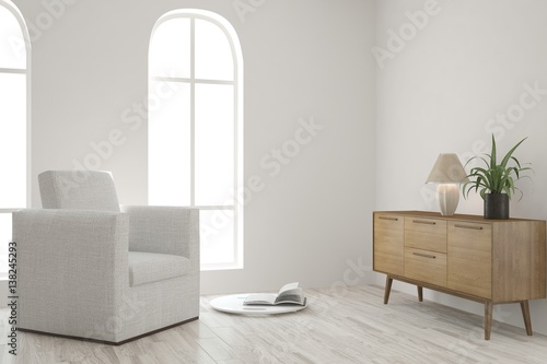 White room with armchair. Scandinavian interior design