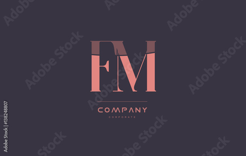 fm f m pink vintage retro letter company logo icon design