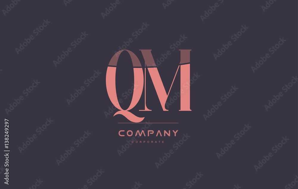qm q m pink vintage retro letter company logo icon design