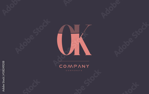 ok o k pink vintage retro letter company logo icon design