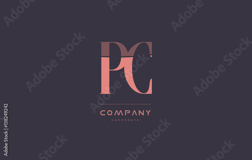 pc p c pink vintage retro letter company logo icon design