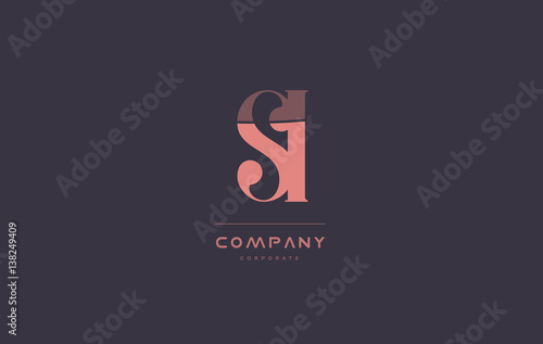si s i pink vintage retro letter company logo icon design