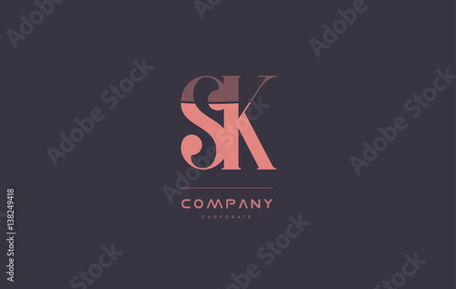 sk s k pink vintage retro letter company logo icon design