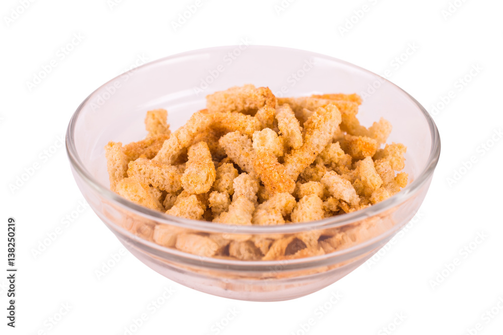 bread croutons on a white background bread croutons on a white background