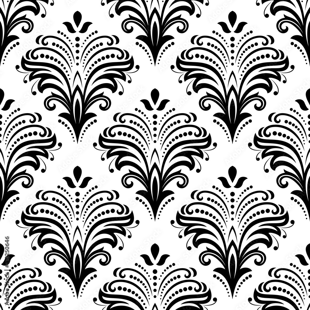 Floral ornament. Seamless abstract classic pattern with flowers. Black and white pattern Floral ornament. Seamless abstract classic pattern with flowers. Black and white pattern