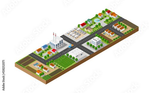 isometric landscape of a small town
