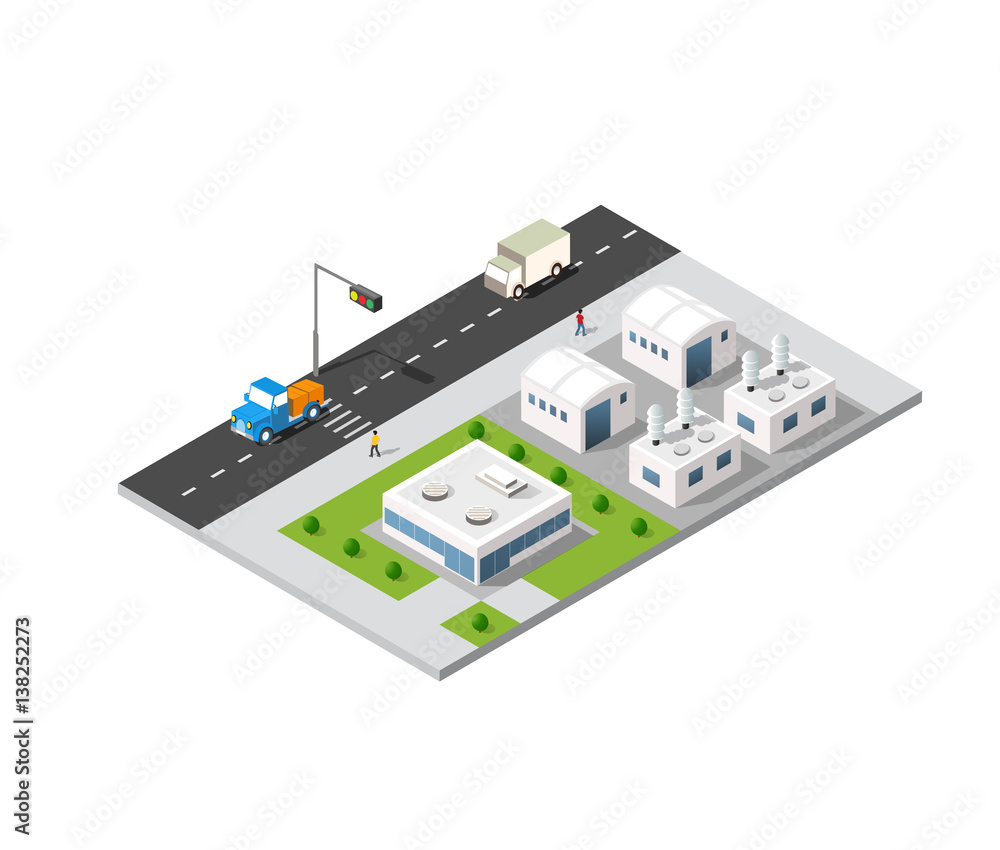 Obraz premium City boulevard isometric avenue. Transport car, urban and asphalt, traffic. Crossing roads flat 3d dimensional illustration of public town transport.