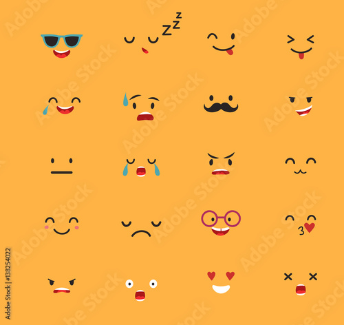 Emoticons vector template. Emoji funny face icons. Cute emoji template, cartoon style