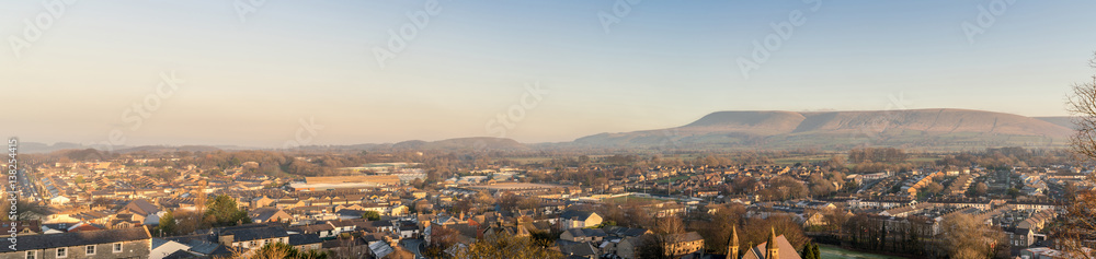 Panorama of Clitheroe taken from Clitheroe Castle with Pendle Hills in background