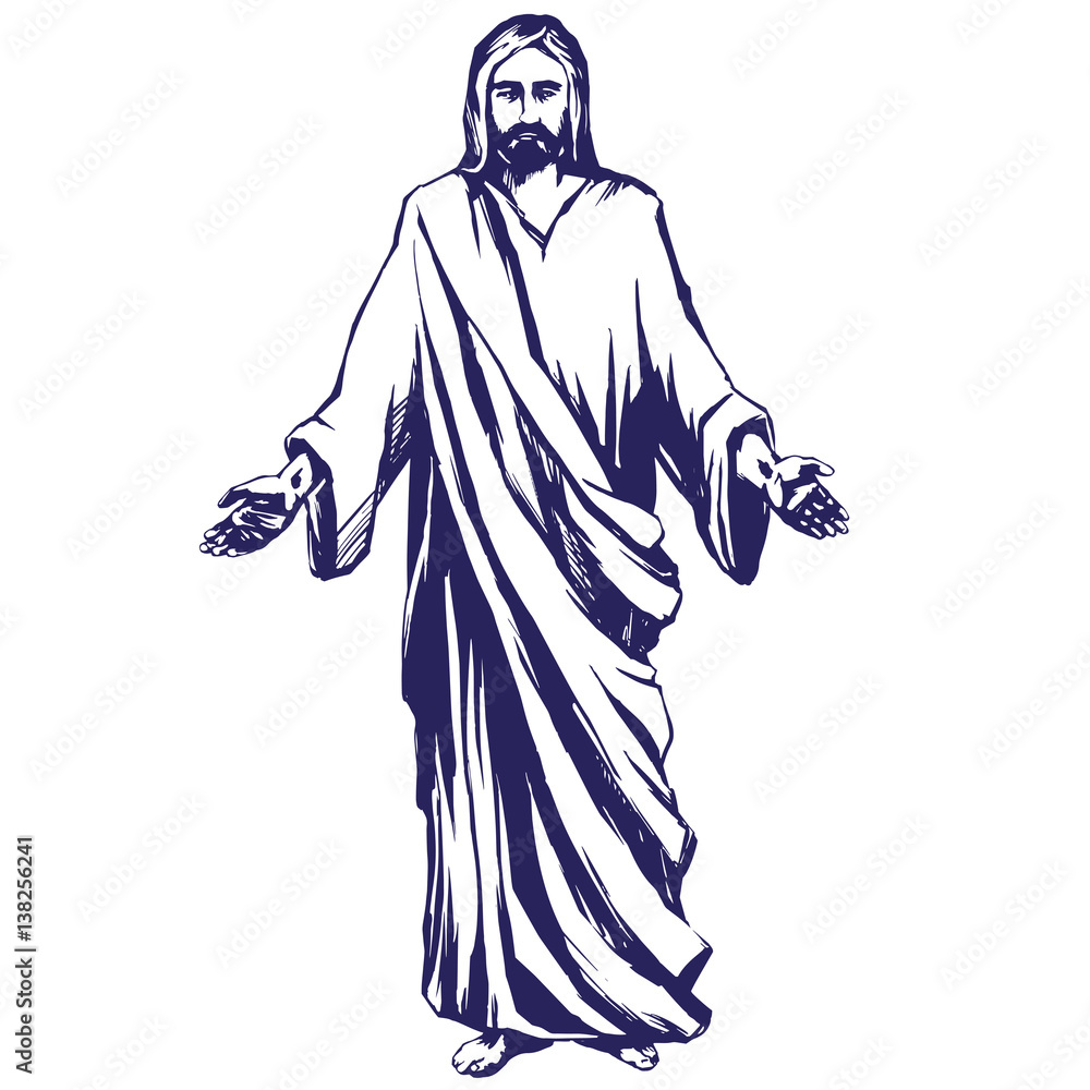 Jesus Christ The Son Of God Symbol Of Christianity Hand Drawn Vector 