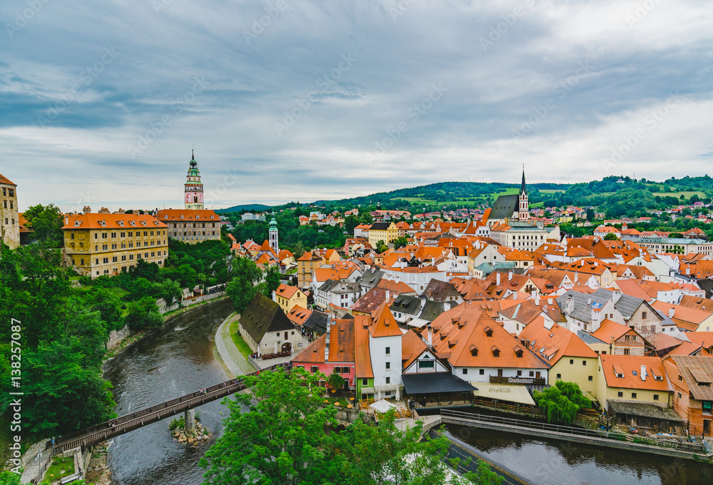 Fototapeta premium Panorama View of a little town in Cesky Kromlov, Czech Republic