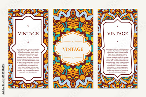 Retro hand-drawn card with mandala. Vintage background with place for text. Can be used for invitation, banner, others cards.