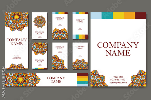 Vector template business card. Geometric background. Card or invitation collection. Islam, Arabic, Indian, ottoman motifs.