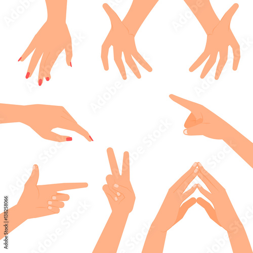 Hand gestures set isolated on white background.