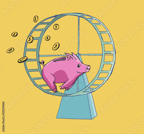Piggy bank running on a Hamster wheel