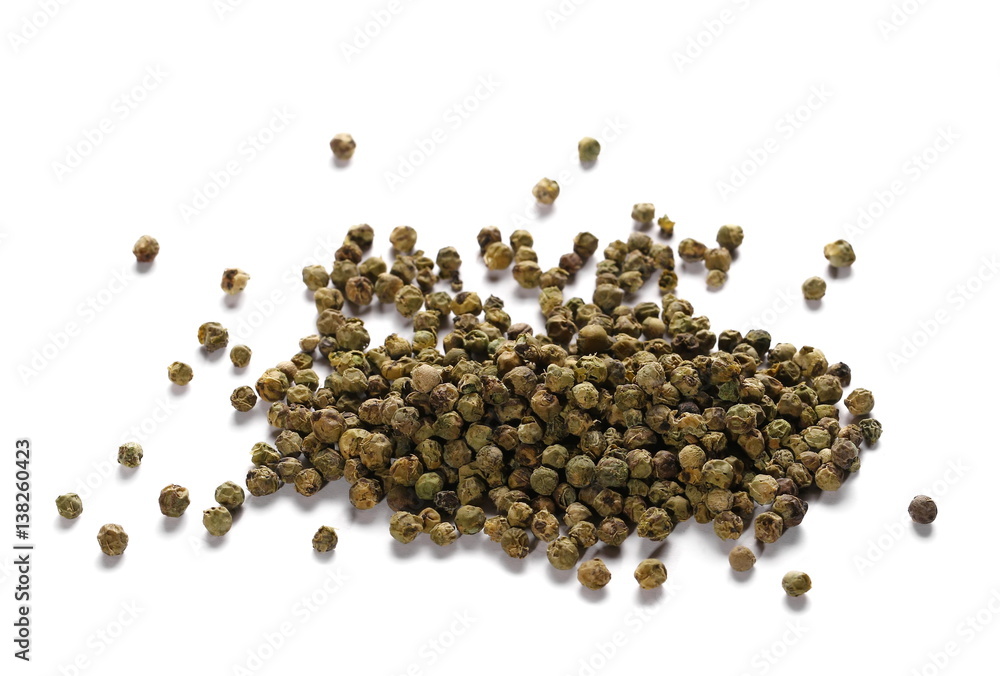 pile green peppercorn isolated on white pile green peppercorn isolated on white
