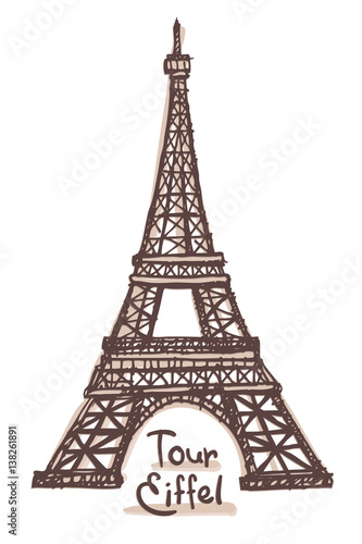 Hand drawn sketch of the Eiffel Tower  Paris  France. Vector drawing isolated on white background