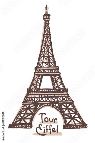Wallpaper Mural Hand drawn sketch of the Eiffel Tower, Paris, France. Vector drawing isolated on white background Torontodigital.ca