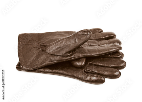 Pair of brown leather gloves isolated