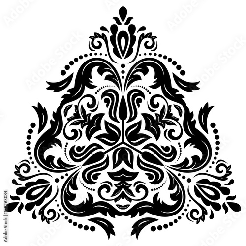 Oriental pattern with arabesques and floral elements. Traditional classic triangular ornament. Black and white pattern © Fine Art Studio