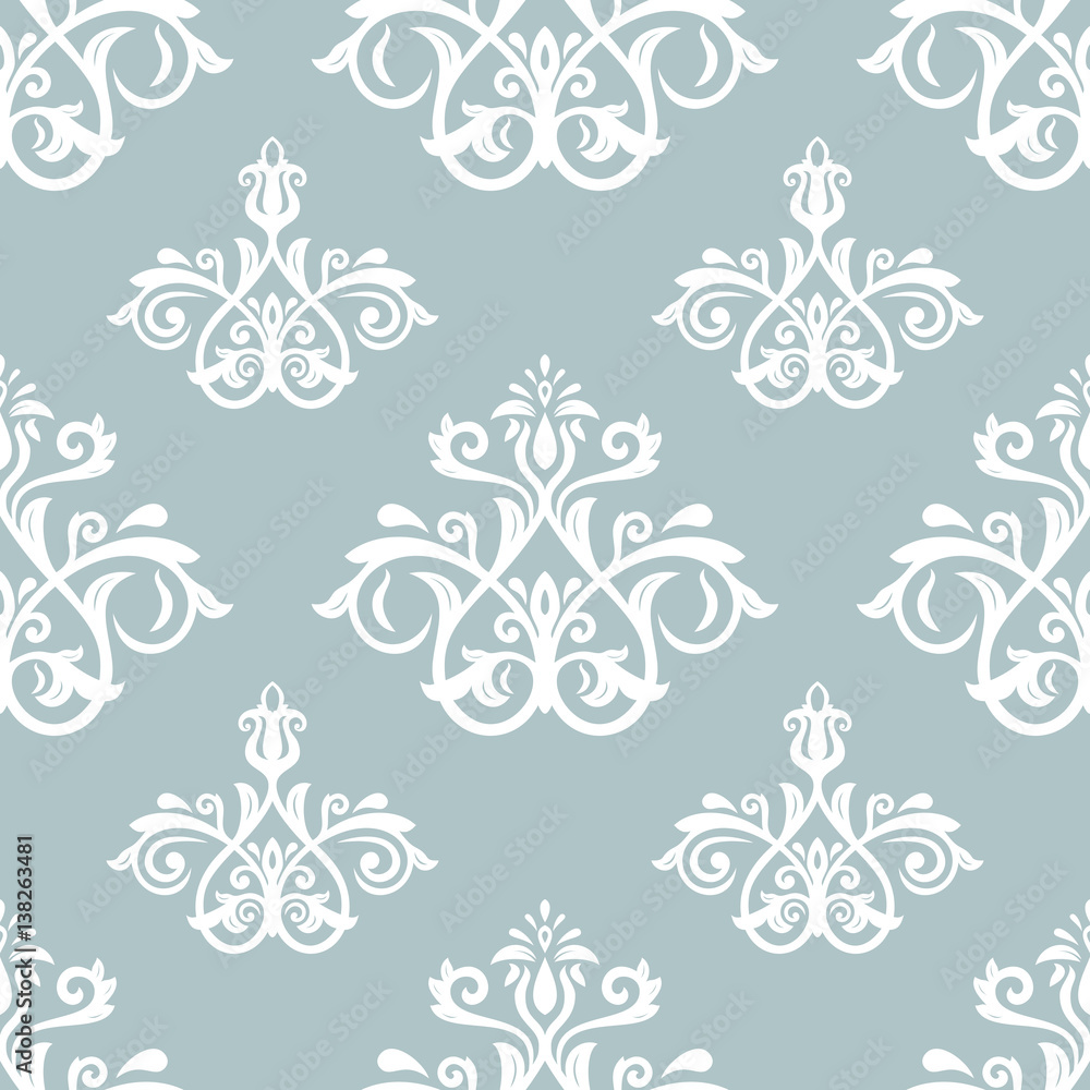 Seamless damask pattern. Traditional classic orient ornament. Blue and white pattern