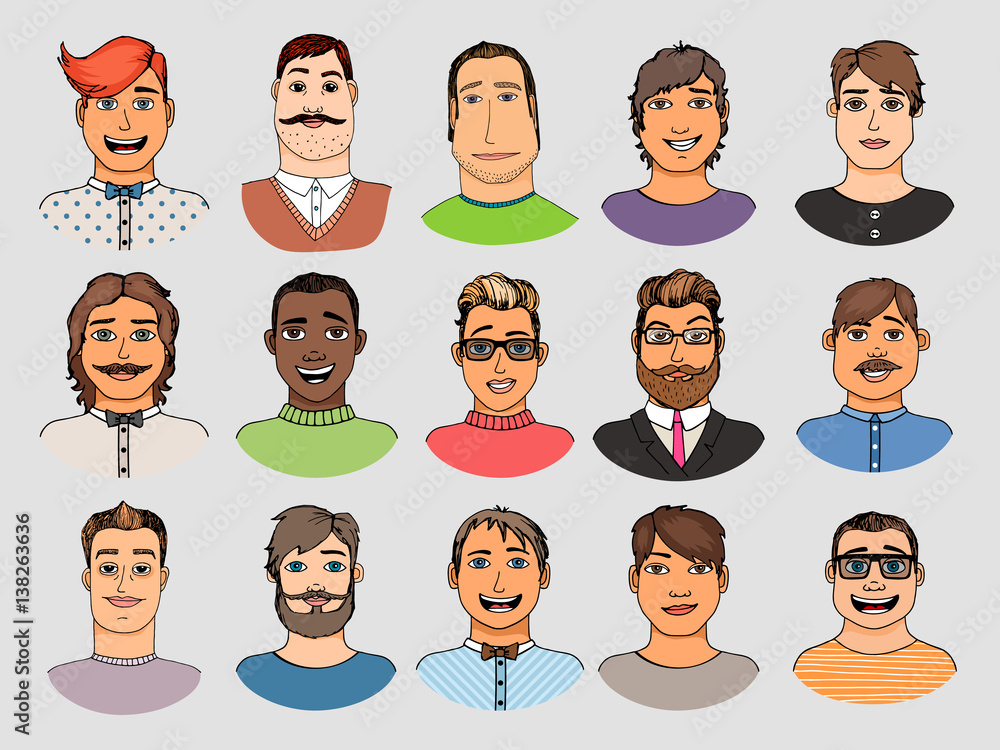 Cartoon colored faces crowd doodle hand-drawn Cartoon colored faces crowd doodle hand-drawn