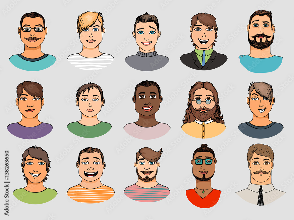 Cartoon colored faces crowd doodle hand-drawn Cartoon colored faces crowd doodle hand-drawn