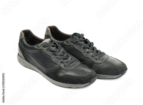 Casual black leather shoesisolated