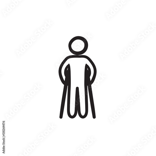 Man with crutches sketch icon.