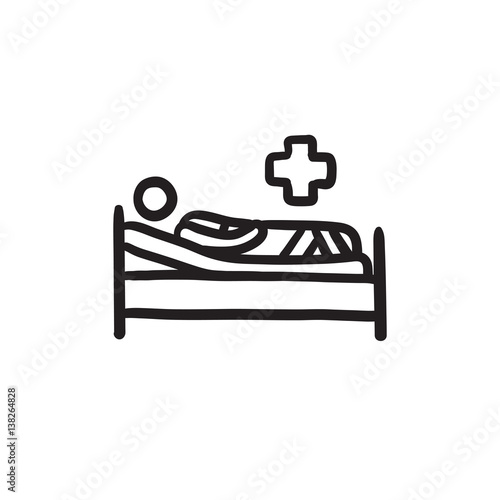 Patient lying on bed sketch icon.
