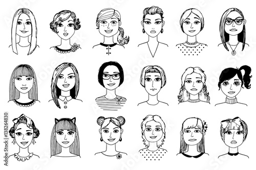 Cartoon  faces doodle hand-drawn 
